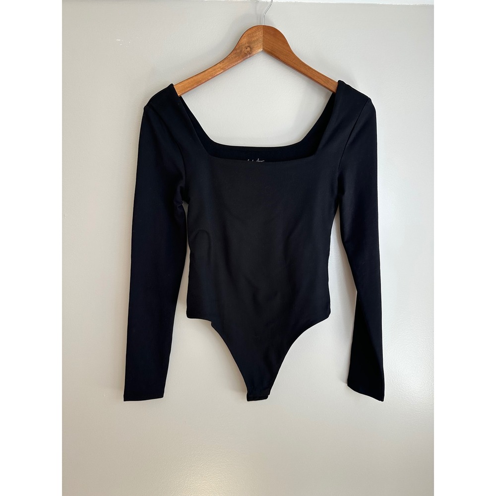 Hunter & Brown Bodysuit Women Medium Black EUC Square Neck Long Sleeve Sleek